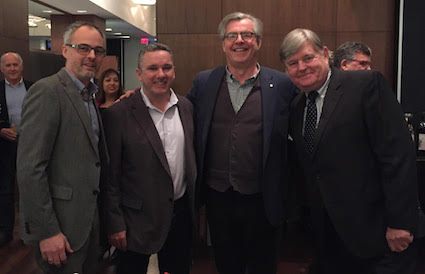 (From L to R) Matthew Holmes, Magazines Canada CEO; Scott Jamieson, Magazines Canada Board Vice Chair and Director of Content and Engagement, Annex Business Media; Douglas Knight, Magazines Canada Board Chair; and John Kerr, CBMA President and Kerrwil CEO
